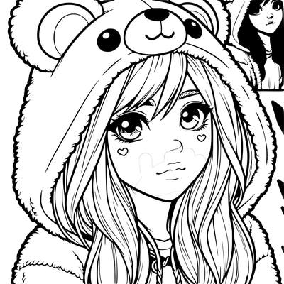realistic girl in a bear hoodie