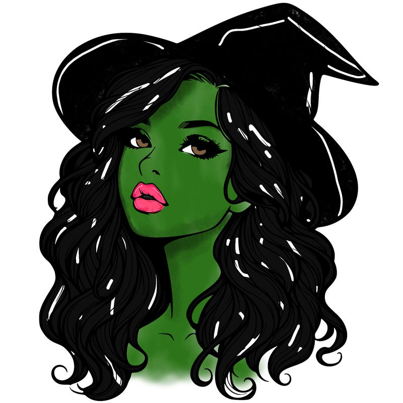 realistic witch girl with wavy hair and lips