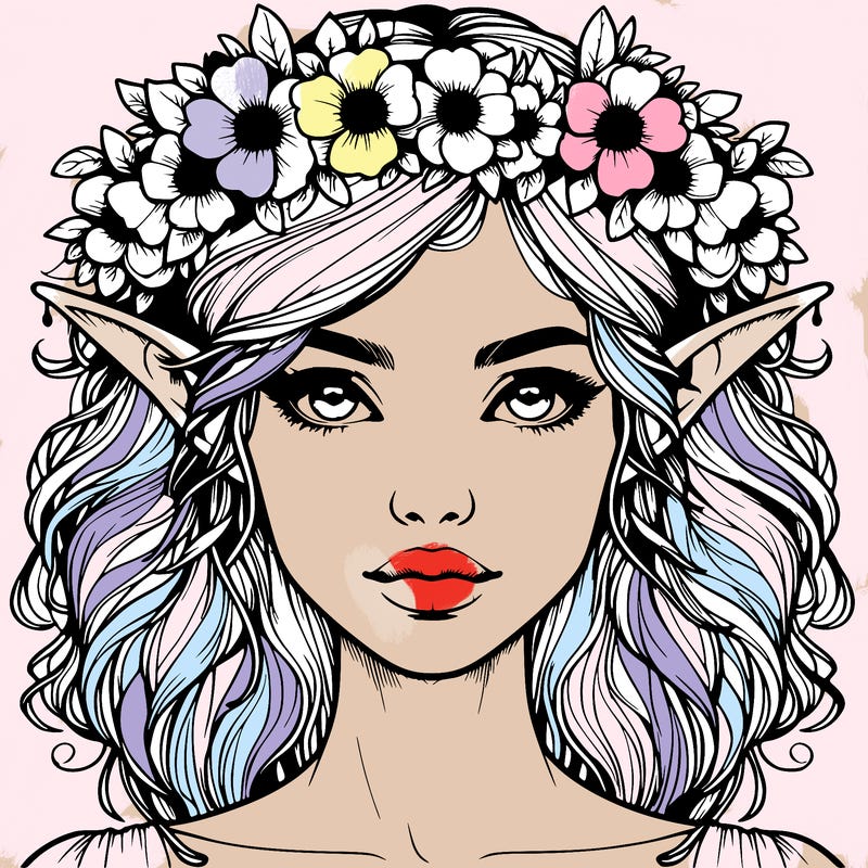 realistic female elf with flower crown