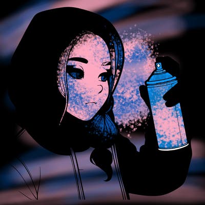 a realistic girl, spray painting