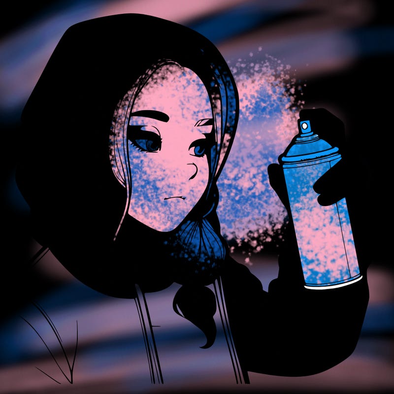 a realistic girl, spray painting