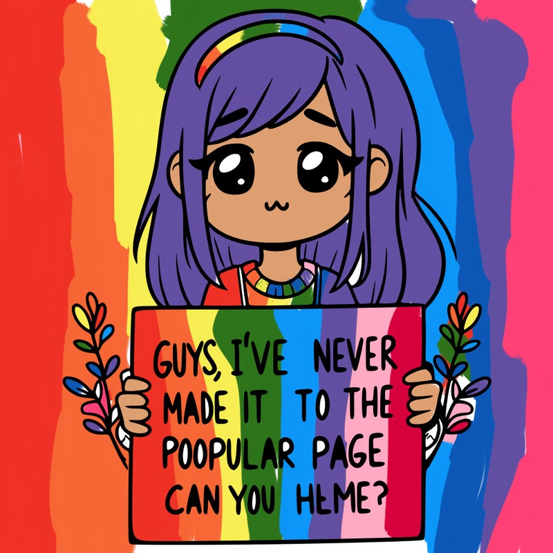 a girl holding up a sign that says, guys, i’ve never made it to the popular page, can you help me?