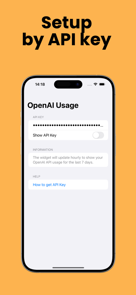 LLM API Costs Widget - Setup screen for entering OpenAI API key in the LLM API Costs Widget app