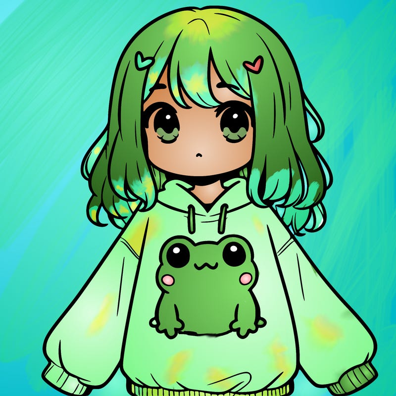 girl wearing frogging sweatshirt