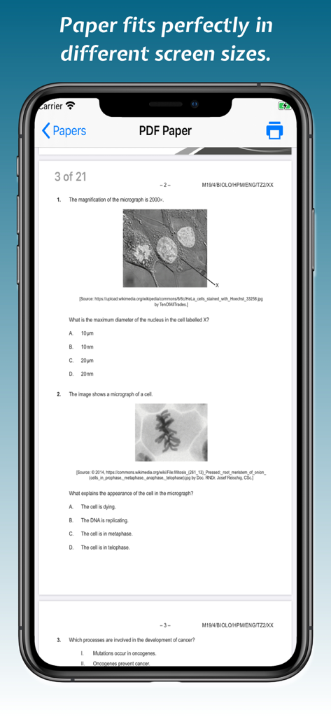A+Papers: IB Exam Papers - IB biology exam paper displayed on a mobile device screen