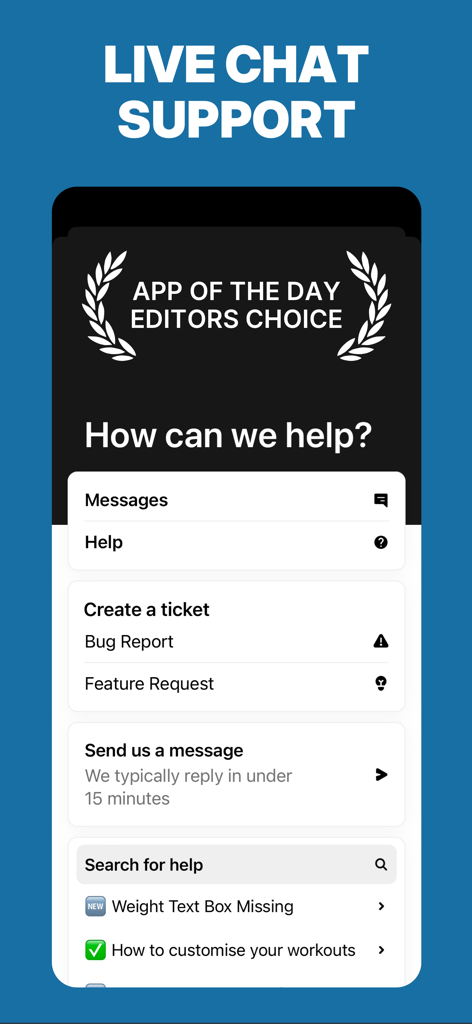 Gym Workout Planner - Gym Plan - Suporte por chat ao vivo e centro de ajuda dentro da app Gym Workout Planner