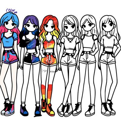 a group of girls wearing crop tops and shorts