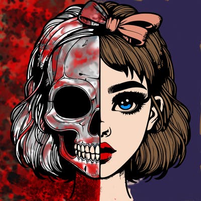 realistic girl with half skull mask