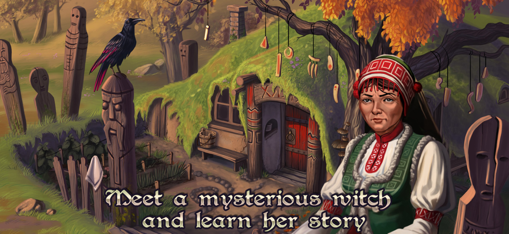 Bathory - The Bloody Countess - Un personnage de sorcière mystérieuse se tient devant une cabane rustique dans le jeu Bathory : La Comtesse Sanglante.