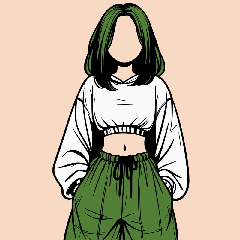realistic girl faceless with baggy pants and a crop top