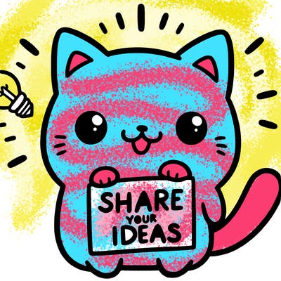 a cute cat saying share your ideas