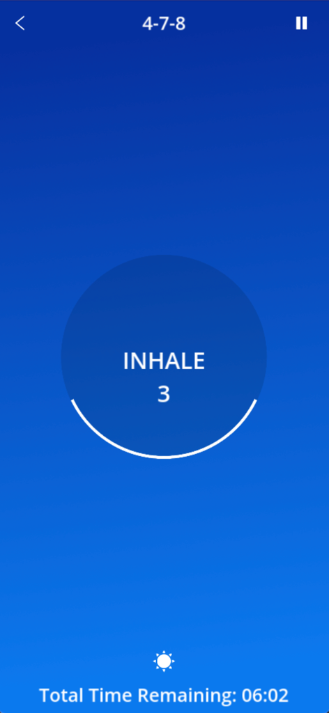 Breath Timer - The inhale phase of a 4-7-8 breathing session on the Breath Timer app interface.