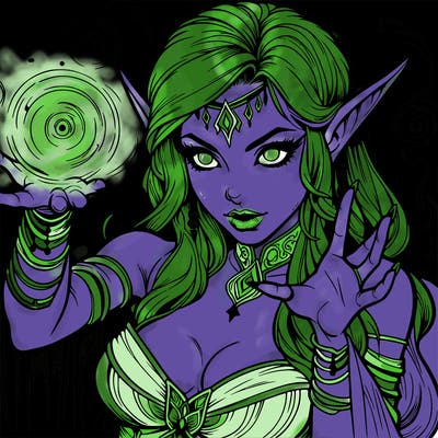 realistic scary beautiful elf sorceress casting spell