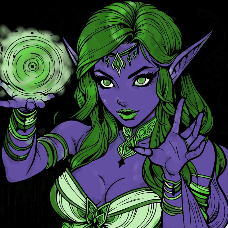 realistic scary beautiful elf sorceress casting spell