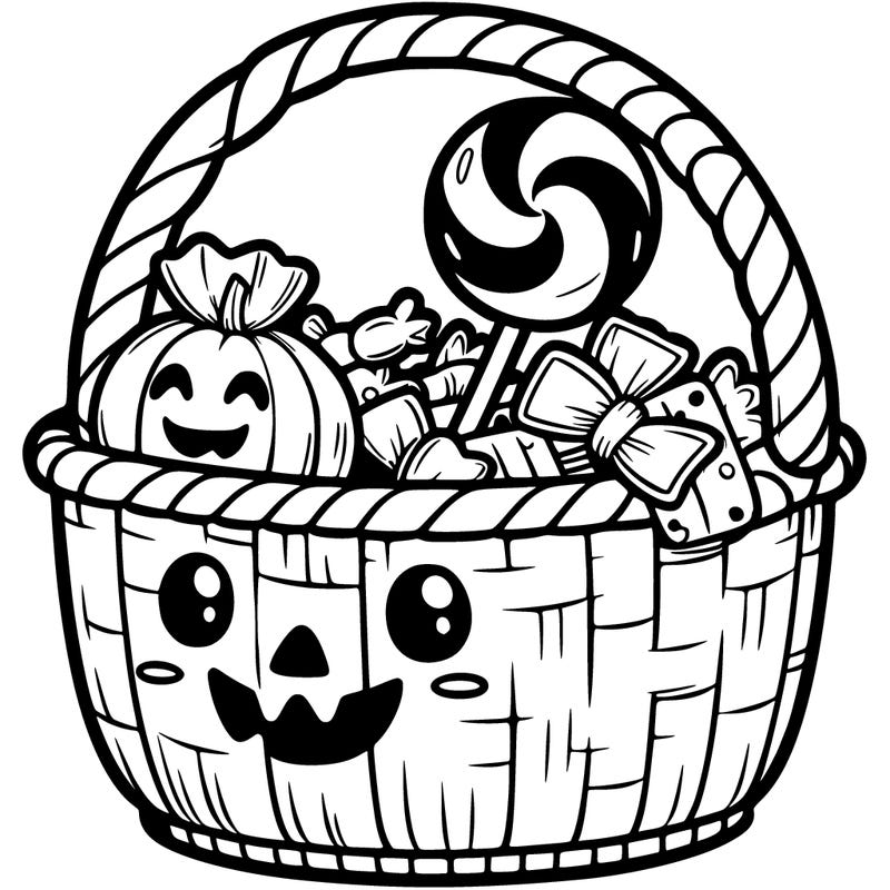 cute halloween basket of candy realistic
