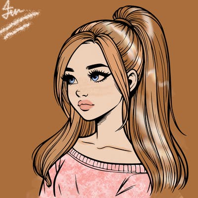 realistic girl with a high ponytail