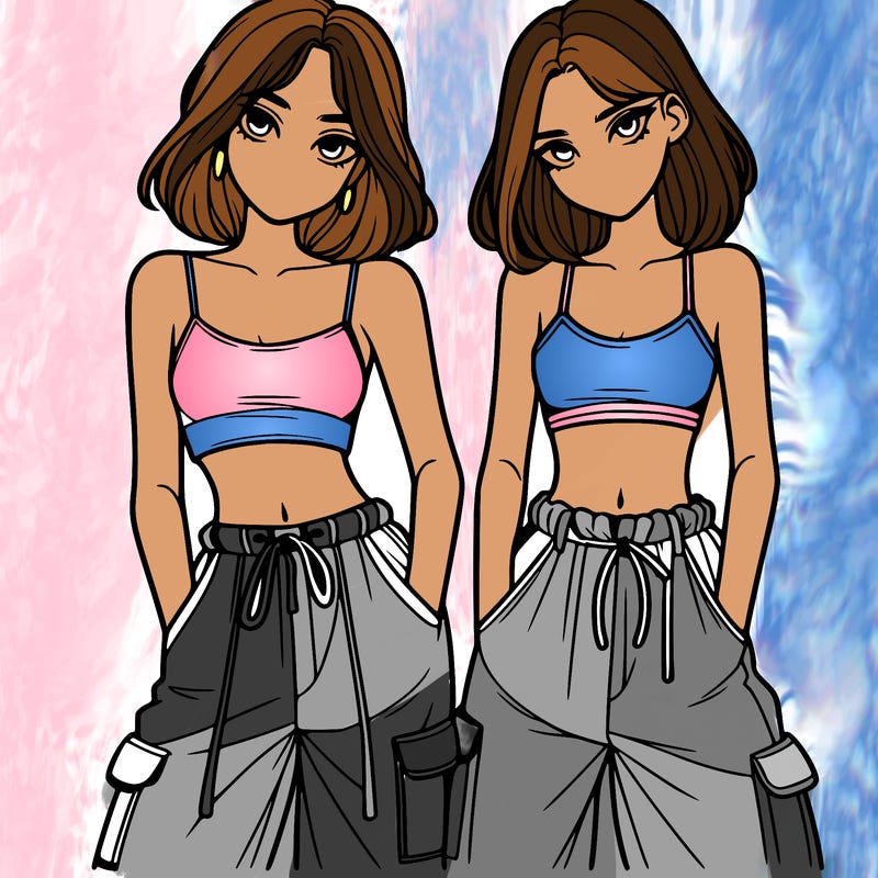 two girls with crop top with baggy pants