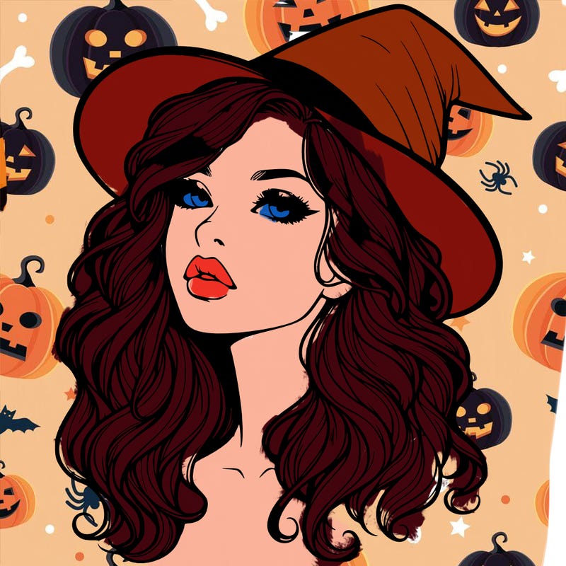realistic witch girl with wavy hair and lips