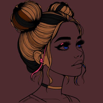 realistic girl with buns on the top of her head