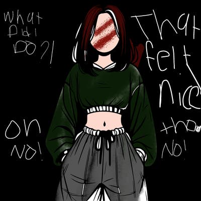 realistic girl faceless with baggy pants and a crop top