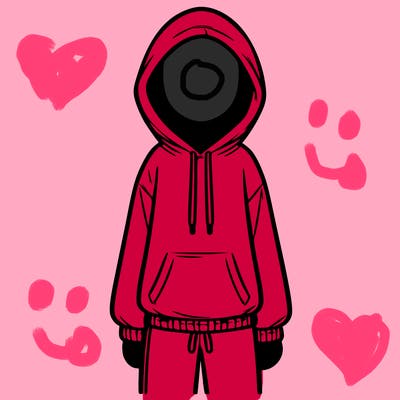 faceless girl in a tracksuit with a hood on and no hair