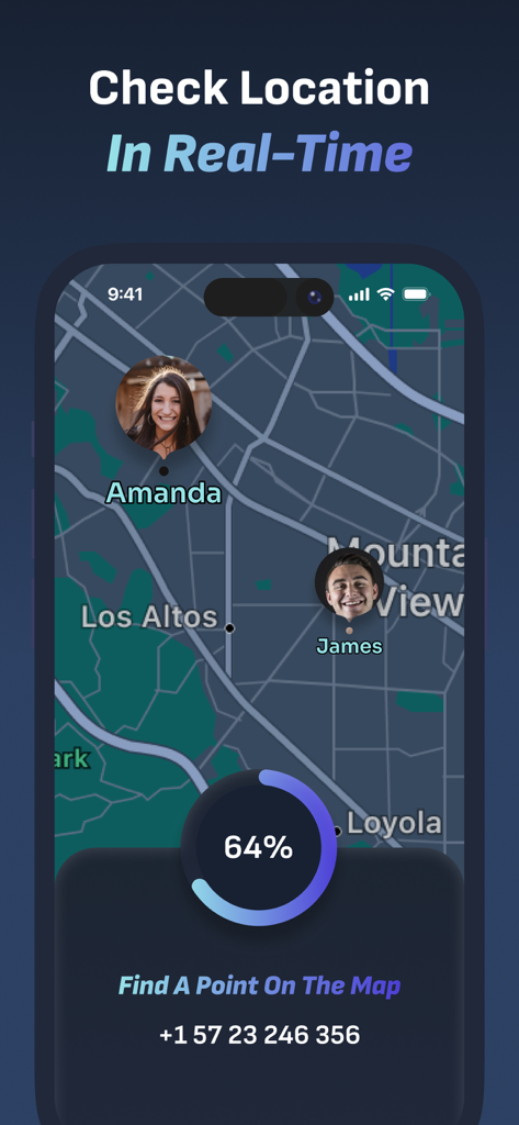 Location Tracker: Phone Track - iPhone screenshot showing real time location tracking of family members on a map
