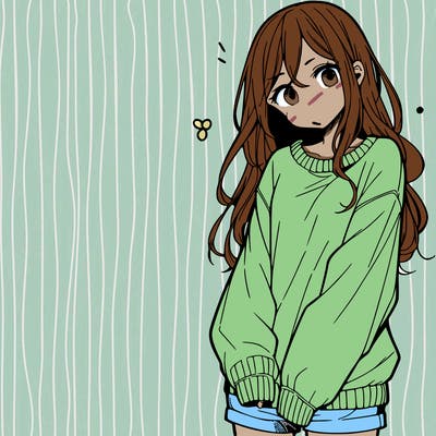 manga teen girl  in a sweater and baggy pants