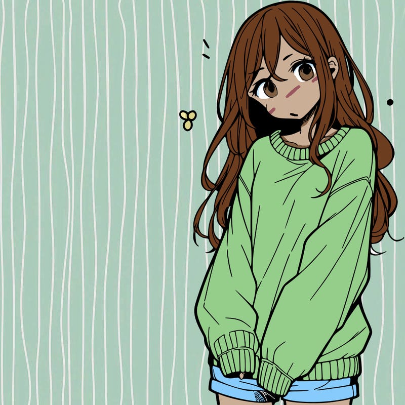 manga teen girl  in a sweater and baggy pants
