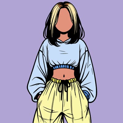 realistic girl faceless with baggy pants and a crop top