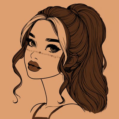 realistic girl with a ponytail on her hair and lips