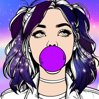 realististic girl blowing bubble -gum