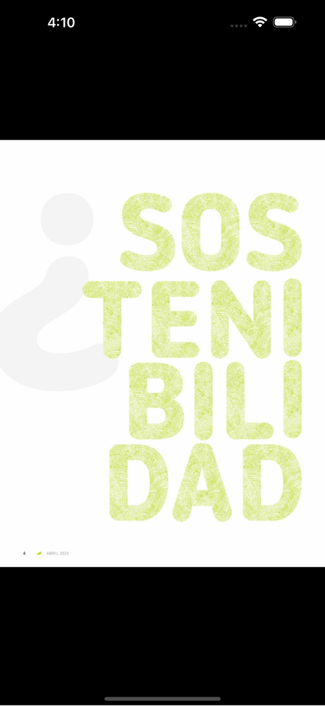 Chilango - Una página de la revista Chilango con la palabra Sostenibilidad en letras verdes texturizadas grandes.