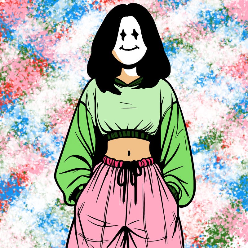realistic girl faceless with baggy pants and a crop top