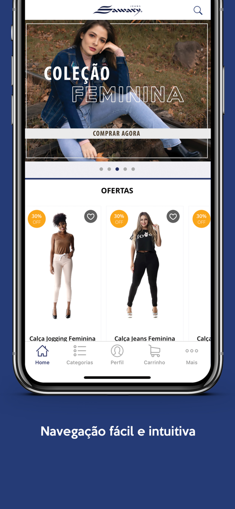 Sawary - Sawary Jeans mobile app home screen displaying the womens fashion collection and exclusive offers