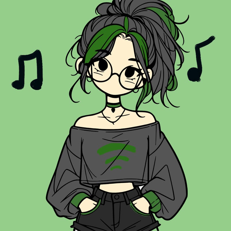 girl with a messy ponytail glasses a baggy crop top and jean shorts