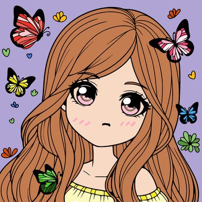 realistic girl with butterflies around her