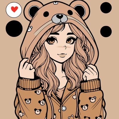 realistic girl in a animal pjs hoodie