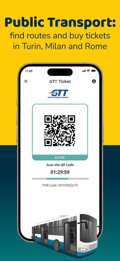 Wetaxi - All in one - Active digital bus ticket with QR code in the Wetaxi app for public transport in Turin Milan and Rome
