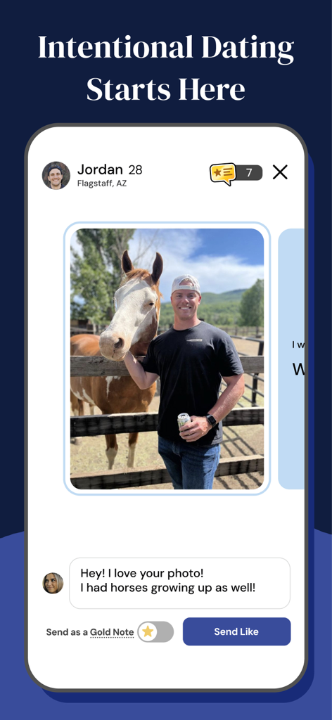 Interface du profil utilisateur de l'application de rencontre chrétienne Ark montrant la fonctionnalité d'envoi de note pour des rencontres intentionnelles.