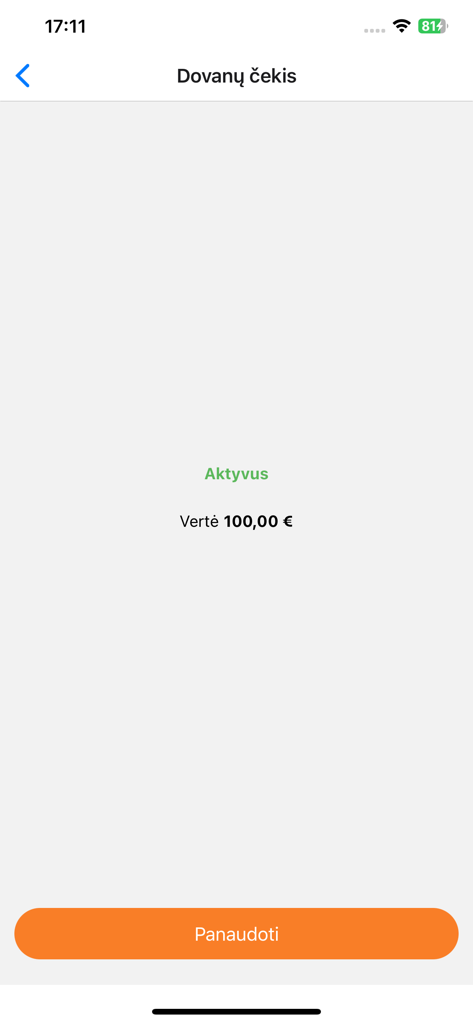 Geradovana Smart Partner - A screenshot of the Geradovana Smart Partner app showing an active 100 euro gift certificate with a button to redeem it.