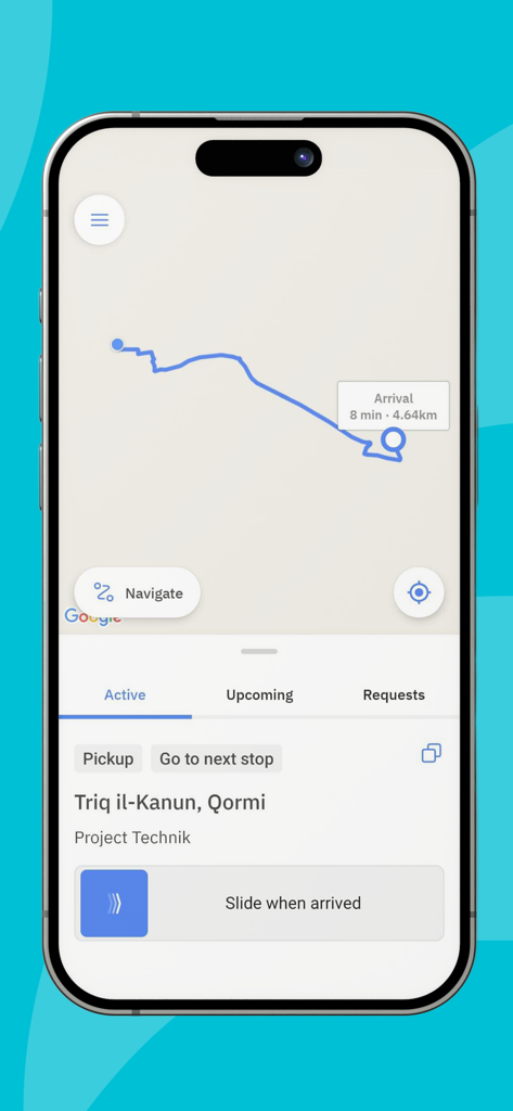 FastDrop Driver - FastDrop Driver app interface showing active route navigation on a map with delivery details