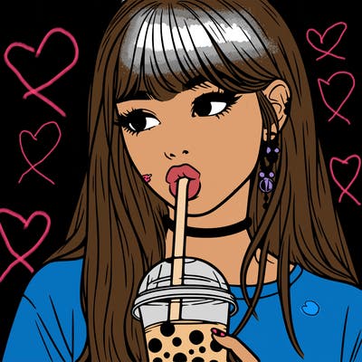 aesthetic realistic girl drinking boba