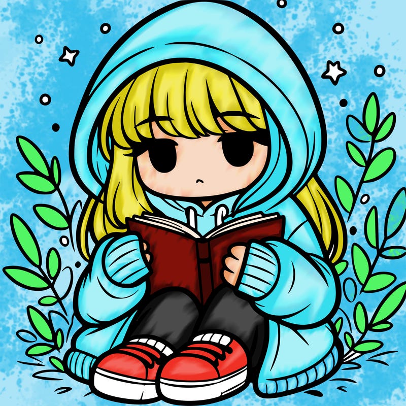 girl in oversized hoodie reading a book