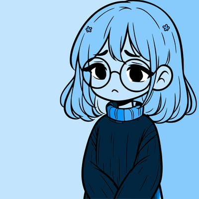 sad girl with glasses in a sweater