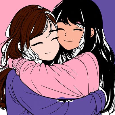 realistic two girls hugging