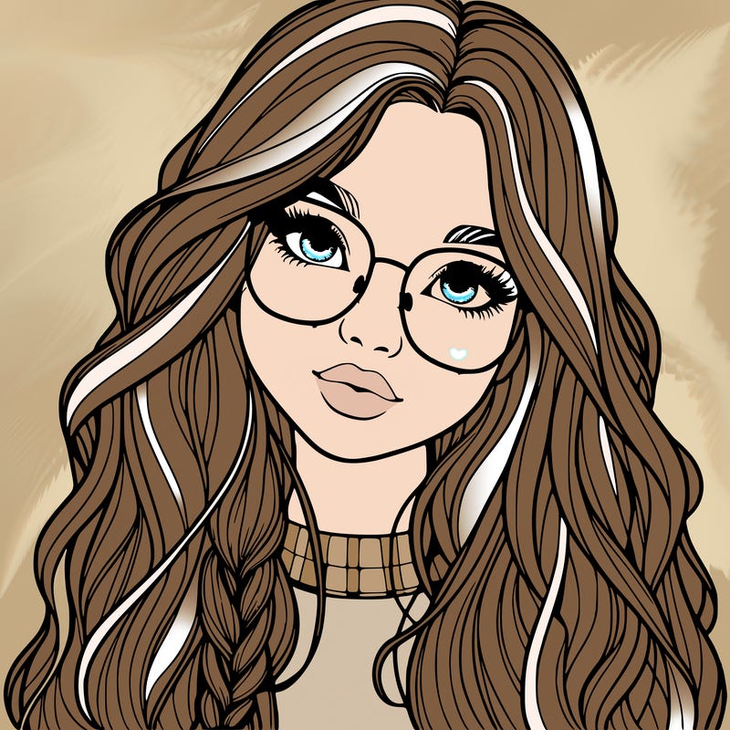 girl with long hair and freckles and glasses realistic