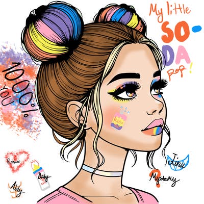 realistic girl with buns on the top of her head