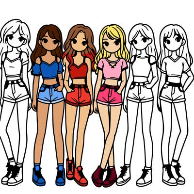 a group of girls wearing crop tops and shorts