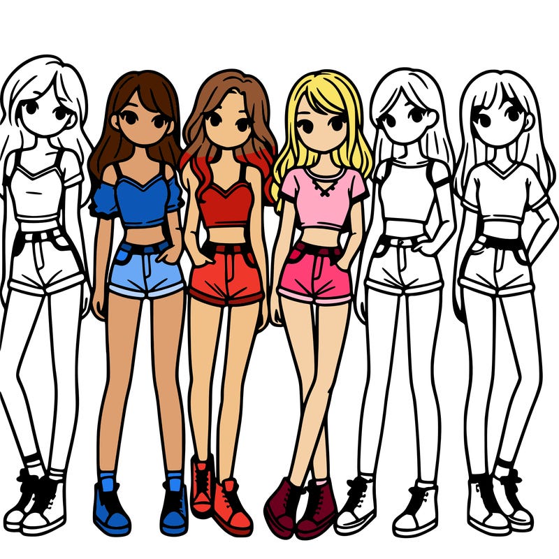 a group of girls wearing crop tops and shorts