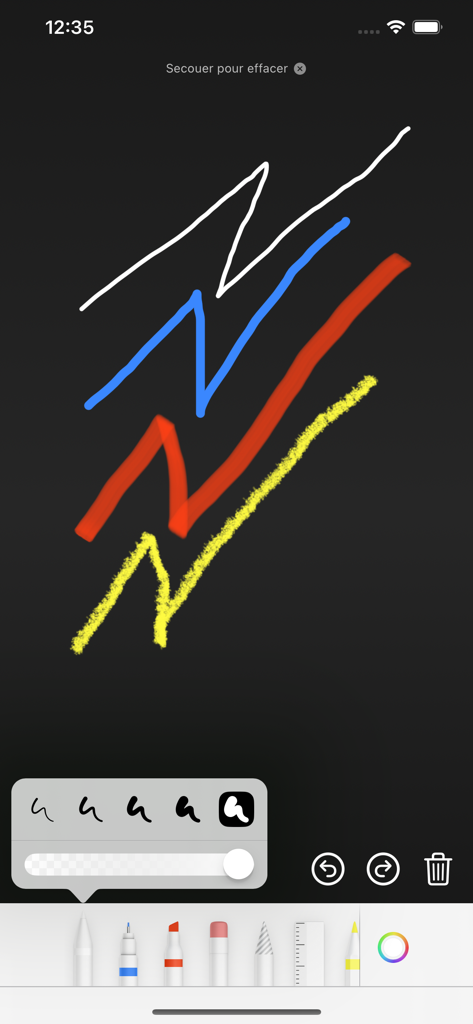 Ardoise Simple - Interface of the Ardoise Simple app featuring drawing tools and colored sketches on a dark background